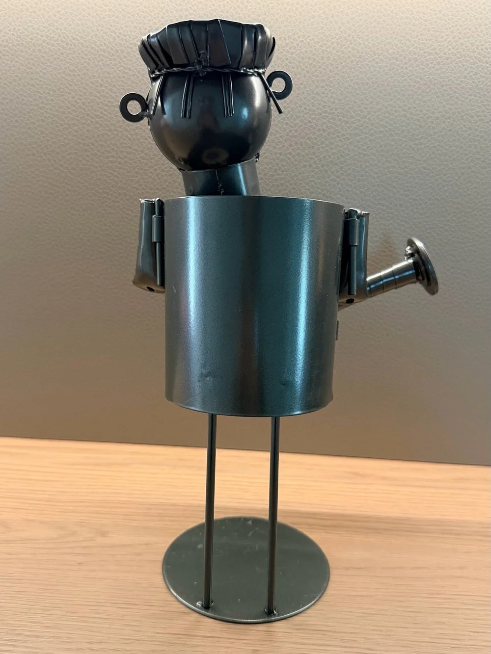 Vintage Black Metal Sculpture Wine Bottle Holder